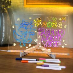 KanguruMarkt® LED Işıklı Kendiliğinden Renkli Fosforlu Kalemli Dikdörtgen Yazı Panosu 20x30 cm