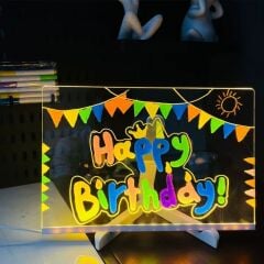 KanguruMarkt® LED Işıklı Kendiliğinden Renkli Fosforlu Kalemli Dikdörtgen Yazı Panosu 20x30 cm