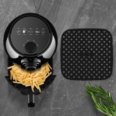 KanguruMarkt® Siyah Isıya Dayanıklı Yıkanılabilir Silikon Fırın Ve Airfryer Kare Model Pişirme Matı 21,5 Cm