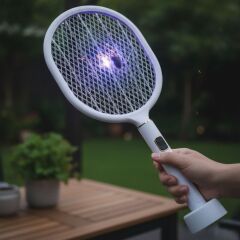 USB Şarjlı Beyaz Renk Kendiliğinden Standlı Sinek Öldürme Raketi