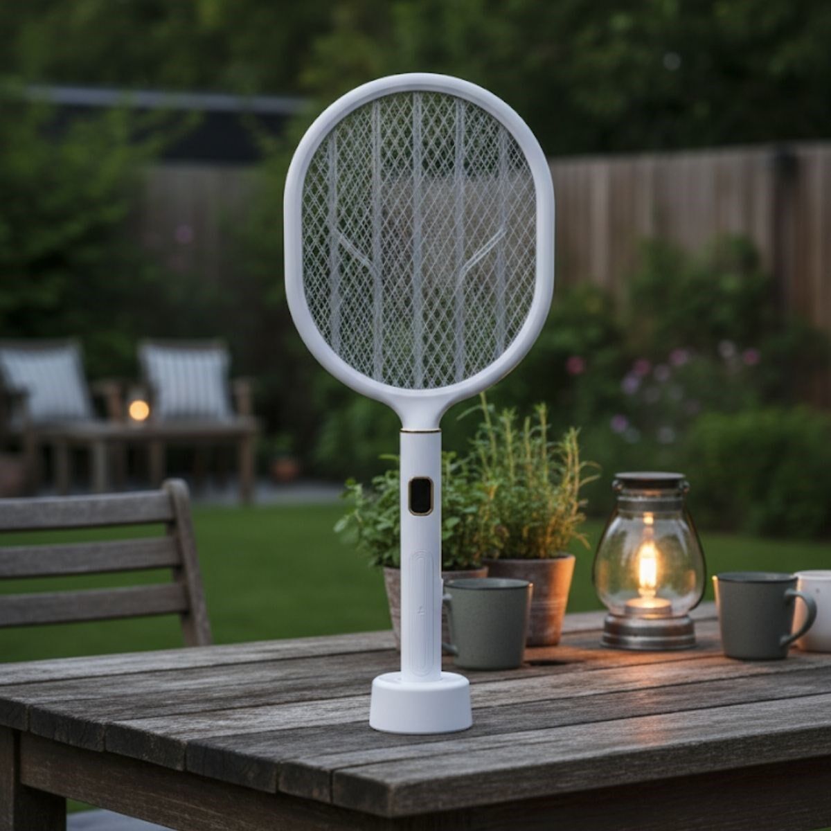 USB Şarjlı Beyaz Renk Kendiliğinden Standlı Sinek Öldürme Raketi