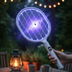 USB Şarjlı Beyaz Renk Kendiliğinden Standlı Sinek Öldürme Raketi