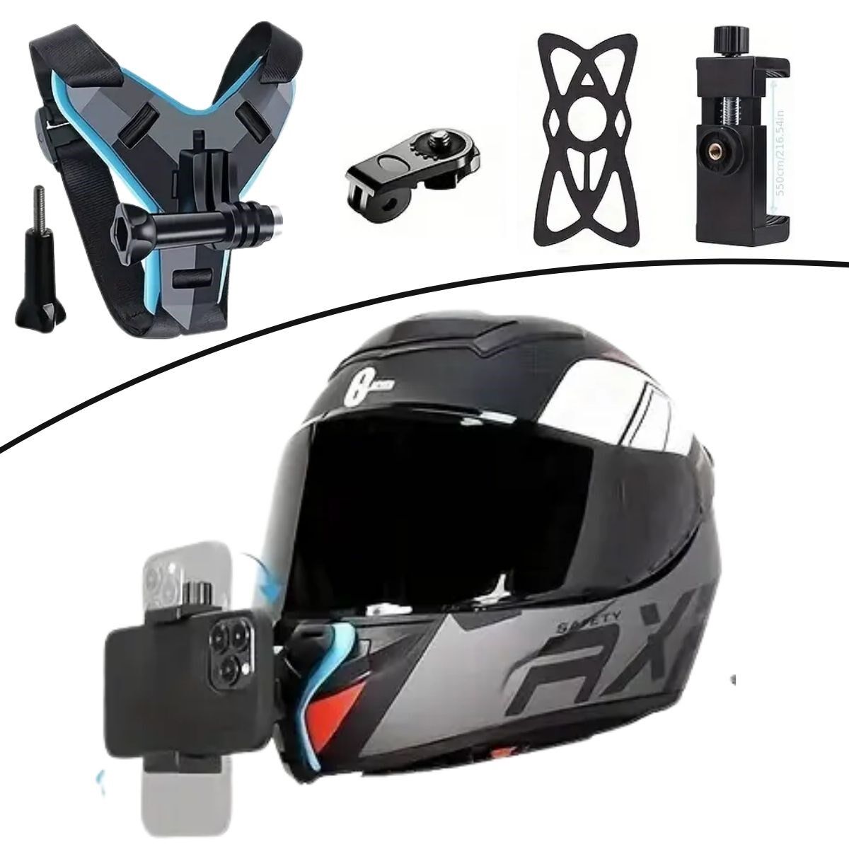 KanguruMarkt® Motorsiklet Kask Önü Takılan Telefon Tutucu Aksiyon Kamerası Takılabilen Aparat