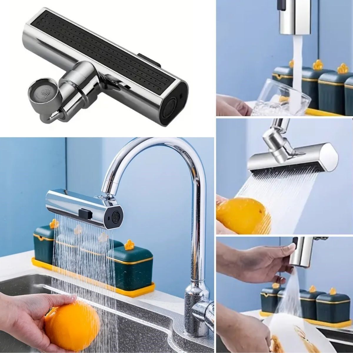 KanguruMarkt® 3 Farklı Modlu Çok Amaçlı Musluk Adaptörü Evrensel Musluk Başlığı Şelale Musluk