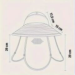 Güneş Koruyuculu Maskeli ve Boyun Kapaklı Geniş Kenarlı Balıkçı Şapkası