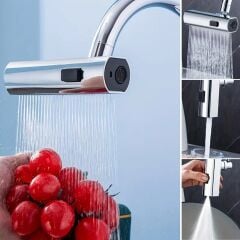 KanguruMarkt® 3 Farklı Modlu Çok Amaçlı Musluk Adaptörü Evrensel Musluk Başlığı Şelale Musluk