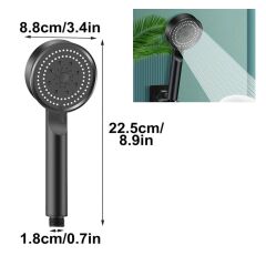 5 Fonksiyonlu Yüksek Basınçlı Ayarlanabilir Siyah Duş Başlığı