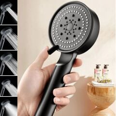 KanguruMarkt® 5 Fonksiyonlu Yüksek Basınçlı Ayarlanabilir Siyah Duş Başlığı