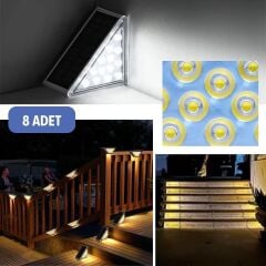 KanguruMarkt®  8 Adet Üçgen  Güneş Enerjisi ile Şarj Olan Dış Mekan Solar Basamak Köşe Lambası