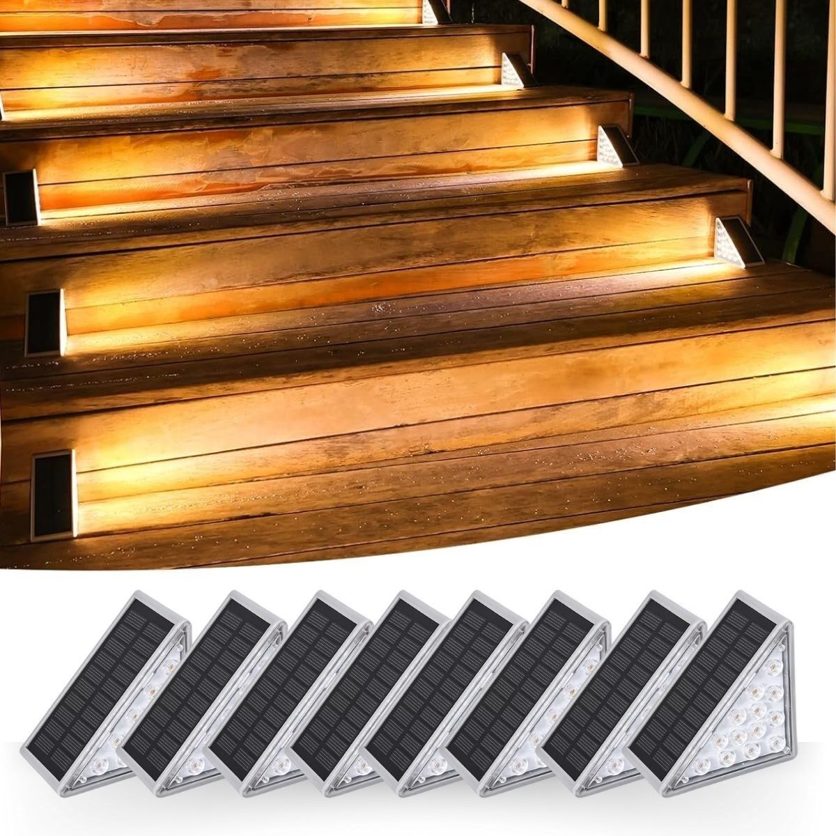 KanguruMarkt®  8 Adet Üçgen  Güneş Enerjisi ile Şarj Olan Dış Mekan Solar Basamak Köşe Lambası