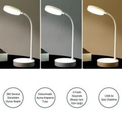 Yuvarlak USBli Dokunmatik 3 Kademeli Özel Göz Korumalı Masa Lambası